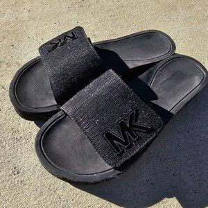 MICHAEL Michael Kors Womens Platform Slide Logo Pool Slides Black 9 Medium